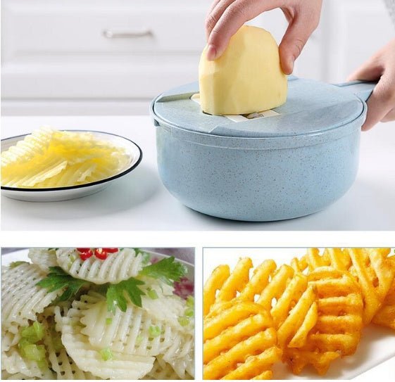 8 In 1 Mandoline Slicer Vegetable Slicer Potato Peeler Carrot Onion Grater With Strainer Vegetable Cutter Kitchen Accessories $24.27 Dana Fashion Color: Blue quantity: 1pc Dana's Kitchen Overview: This hand-held slicer made from Food-Grade stainless steel