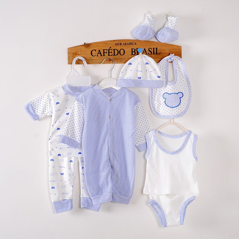 8-piece baby newborn cotton suit $23.18 Dana Fashion Color: Blue Size: One size Baby Clothing Suitable for ages: Newborn (0~1 year old, 80cm and below) Fabric name: polyester cotton Main fabric composition: cotton Main fabric composition content: 95 (%) S