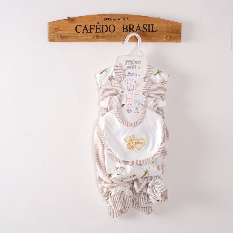8-piece baby newborn cotton suit $23.18 Dana Fashion Color: Blue Size: One size Baby Clothing Suitable for ages: Newborn (0~1 year old, 80cm and below) Fabric name: polyester cotton Main fabric composition: cotton Main fabric composition content: 95 (%) S