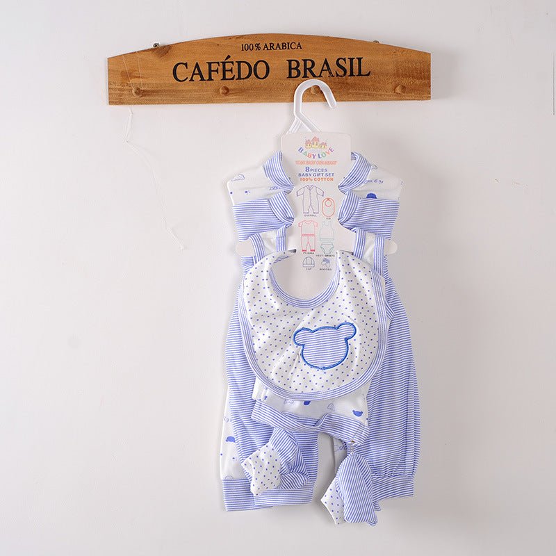 8-piece baby newborn cotton suit $23.18 Dana Fashion Color: Blue Size: One size Baby Clothing Suitable for ages: Newborn (0~1 year old, 80cm and below) Fabric name: polyester cotton Main fabric composition: cotton Main fabric composition content: 95 (%) S