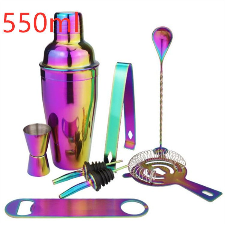 8-Piece Stainless Steel Cocktail Shaker Set, Electroplating Colorful Shaker $43.40 Dana Fashion style: 550ml Dana's Kitchen Specification: Material: Stainless steel Style: Western Color: Blue Components: 8 Number of kits: 8 sets Specification: 550ml 8-pie