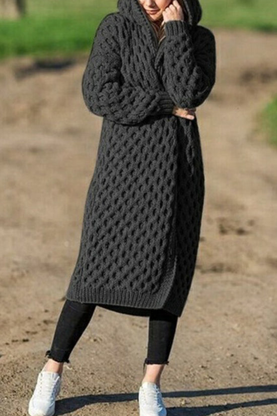 Women Winter Thick Warm Hooded Knitted Cardigan