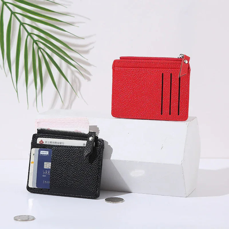 Women's Bag Holder Zipper Solid Color Lychee Pattern Business Cards - DanaFashionstore