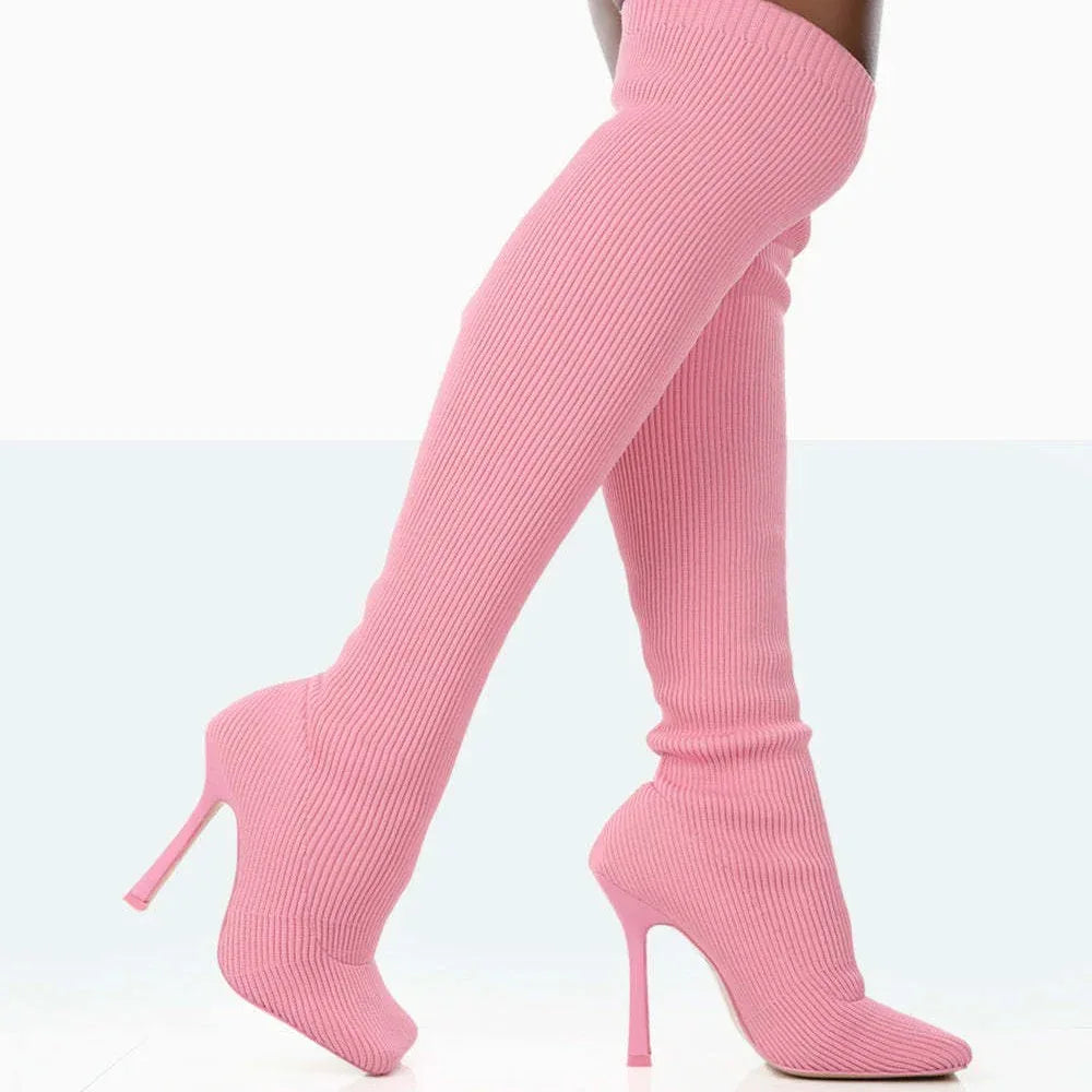 Europe And The United States Foreign Trade Large Size High With Fine Heel Stretch Boots Female - DanaFashionstore