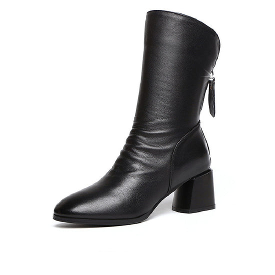 Autumn And Winter Women's Pointed Thick Heel And Fleece Martin Boots