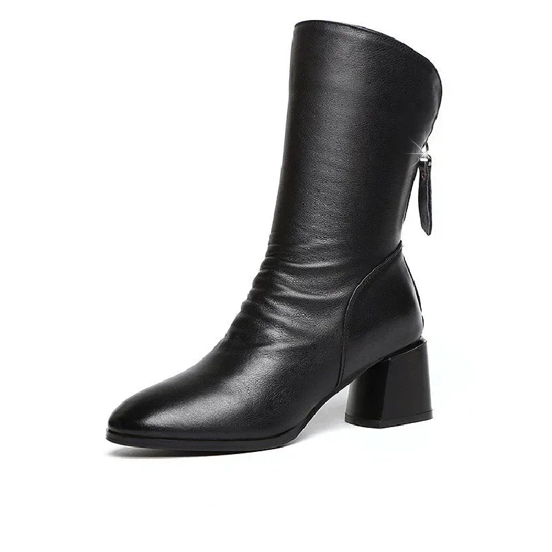 Autumn And Winter Women's Pointed Thick Heel And Fleece Martin Boots - DanaFashionstore