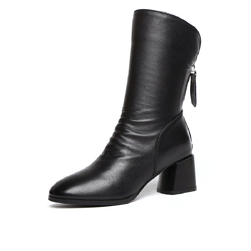 Autumn And Winter Women's Pointed Thick Heel And Fleece Martin Boots