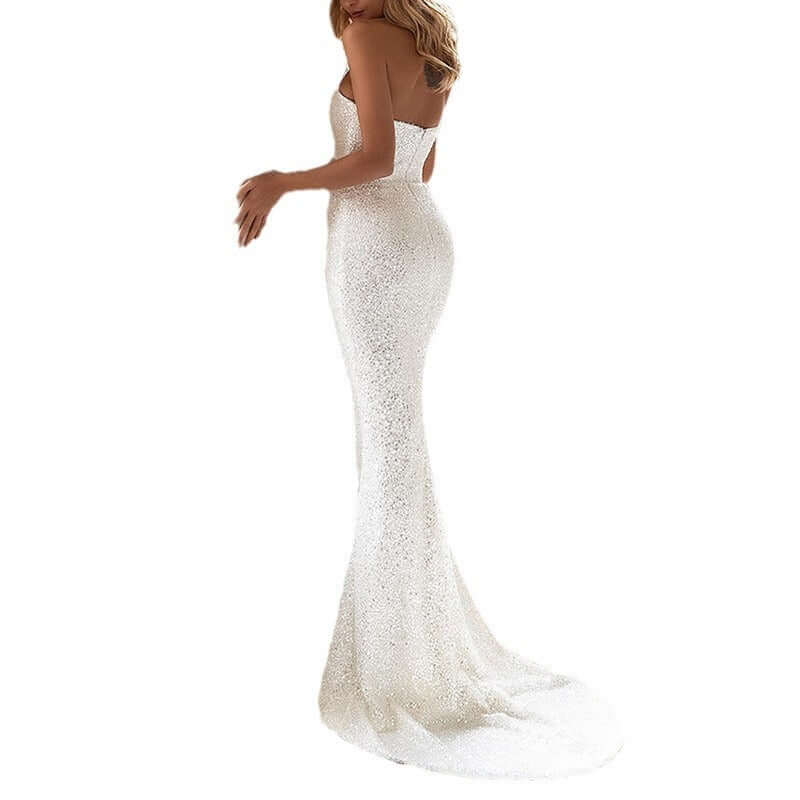 European And American Women's Clothing Slim Fit Fashion Dress Sequins White $56.09 Dana Fashion Color: White Bra Size: L Women's clothing Product information: Pattern: solid color Skirt type: One-Step skirt Color: white, white bra Waist type: high waist S