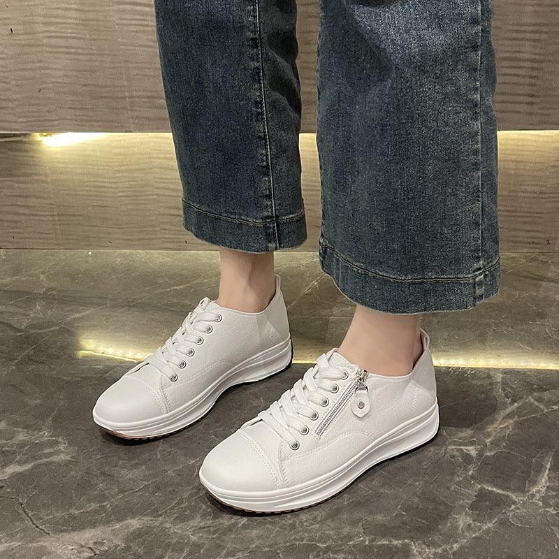 Plus Size Solid Color Low Cut Fashion Round Head Lace-up Platform Women's Casual Pumps - DanaFashionstore