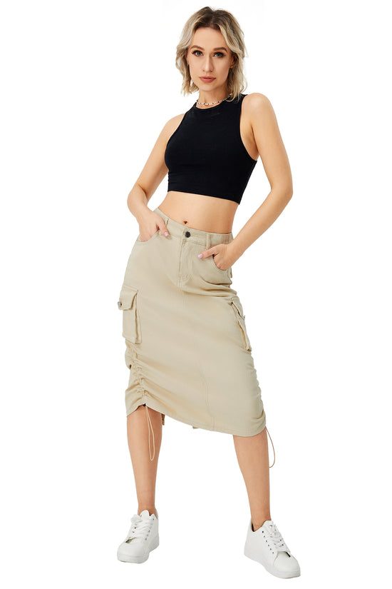 Women's Cargo Long Skirt Casual Streetwear Loose High Waist Front Split Maxi Skirt With Pocket Women's Cargo Long Skirts High Waisted Pencil Skirt Midi Length Jean Skirt With Cargo Pockets