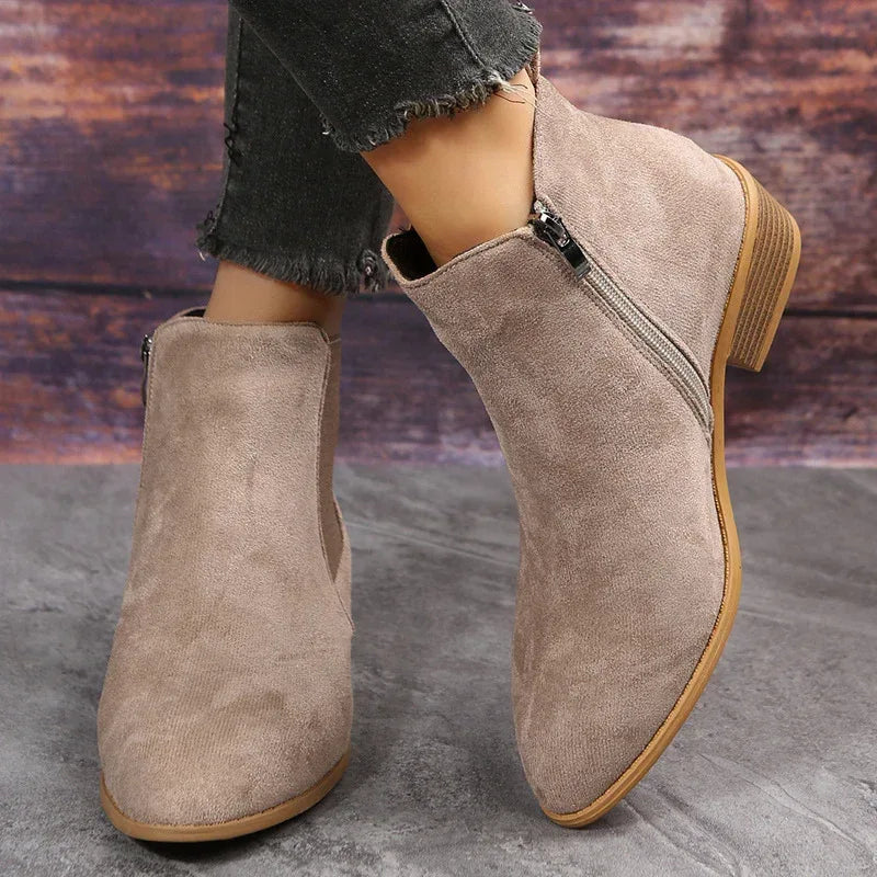 Pointed Suede Elastic Band, Thick Heel Casual Single Shoes For Women - DanaFashionstore