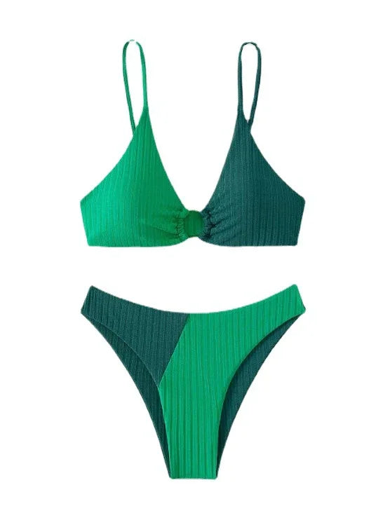 Solid Color Stitching Bikini - DanaFashionstore