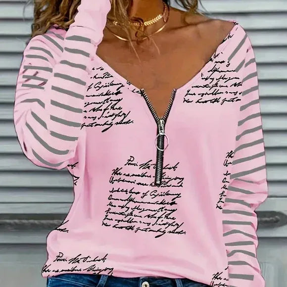 Women's Casual V-Neck T-Shirt With Unique Cloud Print - DanaFashionstore