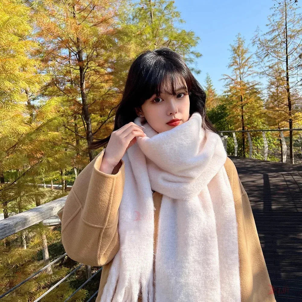 Macaron Solid Color Thick Braid Tassel Shawl - DanaFashionstore