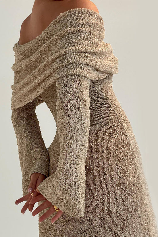 New One-shoulder Knitted Long-sleeved Dress Sexy Beach Holiday Long Dresses Womens Clothing