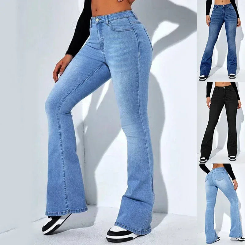 Women's Slim-fit Jeans Pants With Flared Design Fashion Casual High Waist Stretch Trousers - DanaFashionstore