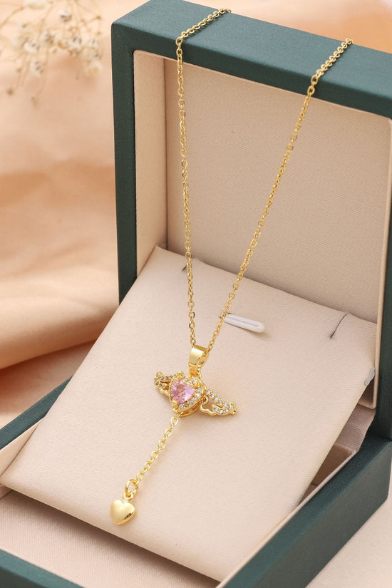 Moving Cupid Heart Angel Wings Tassel Necklace With Crystal Clavicle Chain Women Jewelry Gift Valentine's Day