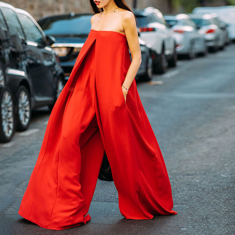 One-piece flat shoulder jumpsuit