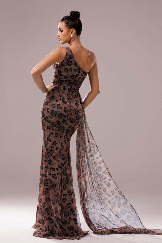 One-shoulder Diagonal Collar Leopard Sequined Evening Dress $99.99 Dana Fashion Color: Leopard Print Size: L Women's clothing Product information: Pattern: solid color Skirt type: hip skirt Color: Leopard print Size: S,M,L,XL Style type: Elegant Popular e