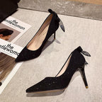 Women's Sequin Stiletto High Heels With Pointed Bow - DanaFashionstore