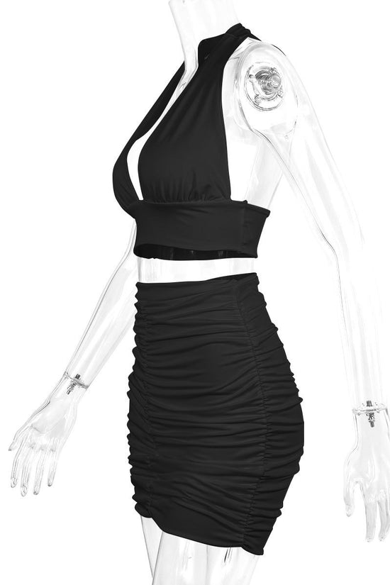 2pcs Dress Suits For Women Halter Lace-up Hip Top And Pleated Hip-covering Skirt