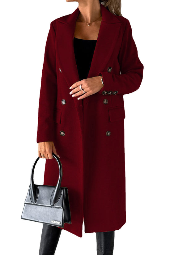 Double Breasted Lapel Coat Winter Fashion Solid Slim Long Jacket Long Sleeve Tops Womens Clothing