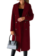 Double Breasted Lapel Coat Winter Fashion Solid Slim Long Jacket Long Sleeve Tops Womens Clothing - DanaFashionstore