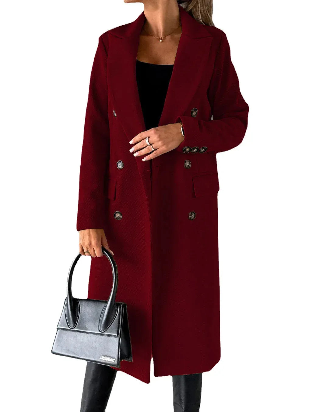 Double Breasted Lapel Coat Winter Fashion Solid Slim Long Jacket Long Sleeve Tops Womens Clothing - DanaFashionstore