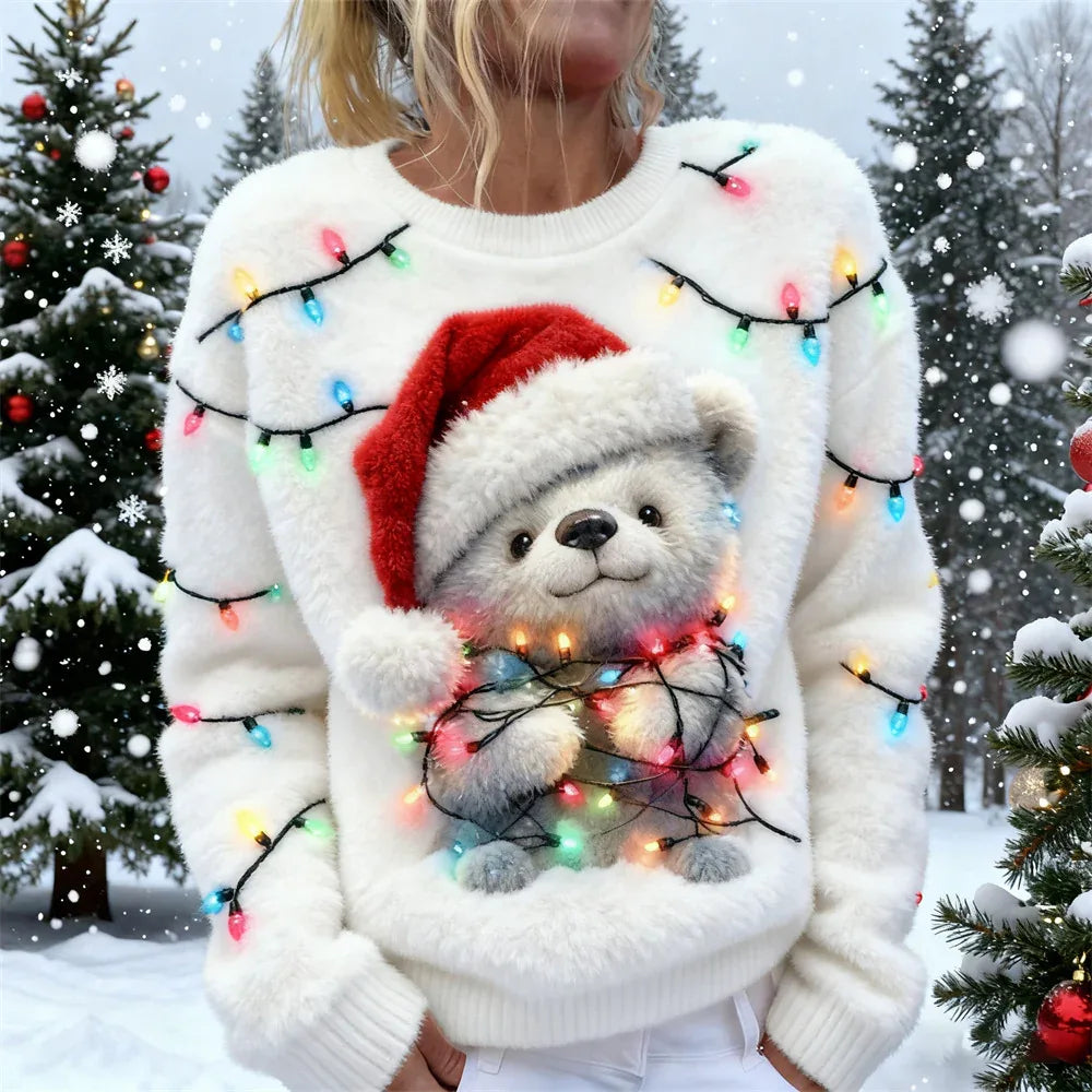 Womens Printed Christmas Flannel Hoodie Top - DanaFashionstore