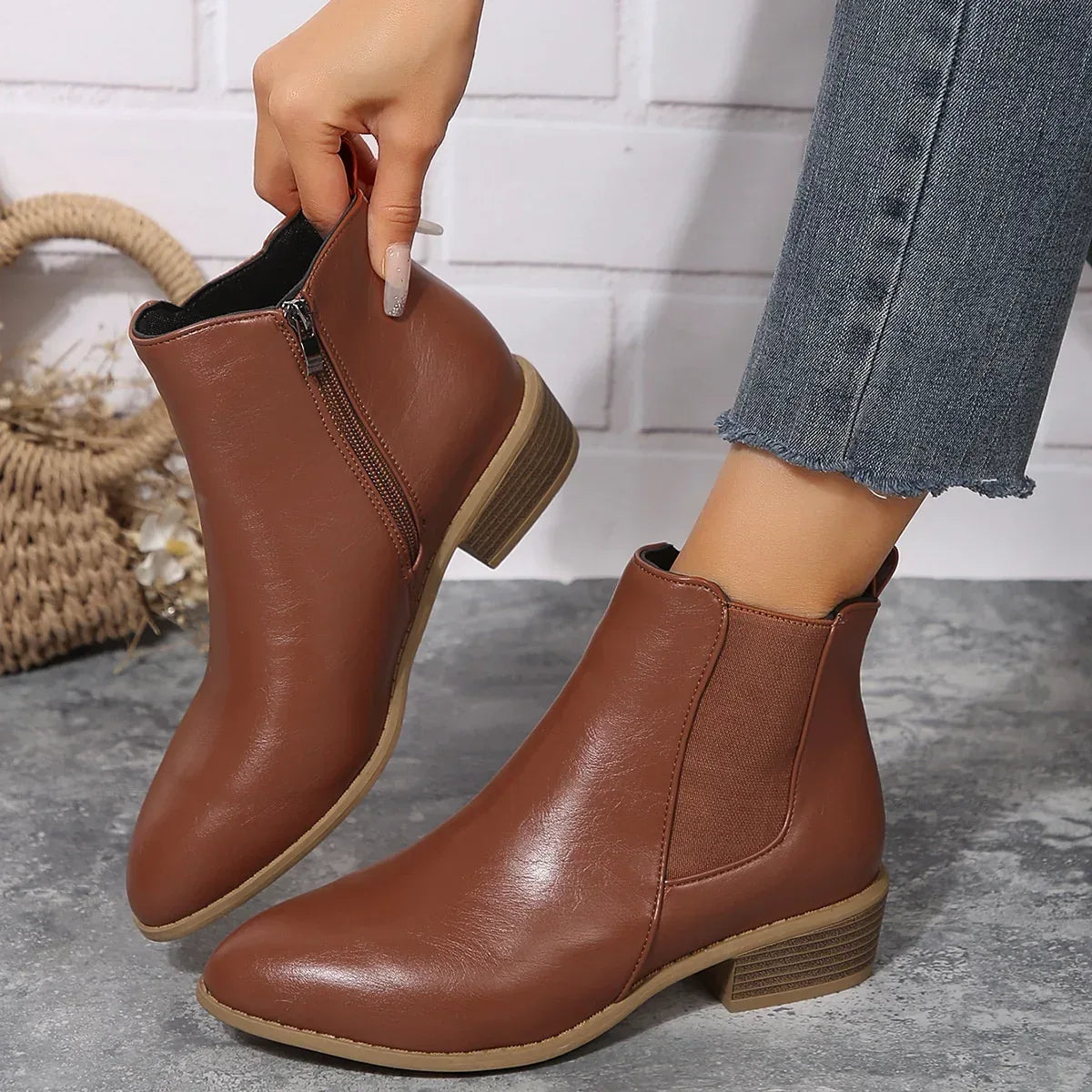 Pointed Suede Elastic Band, Thick Heel Casual Single Shoes For Women - DanaFashionstore