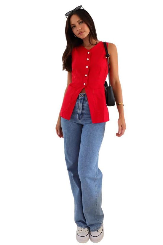 Solid Color And V-neck Sleeveless Vest Design Vest