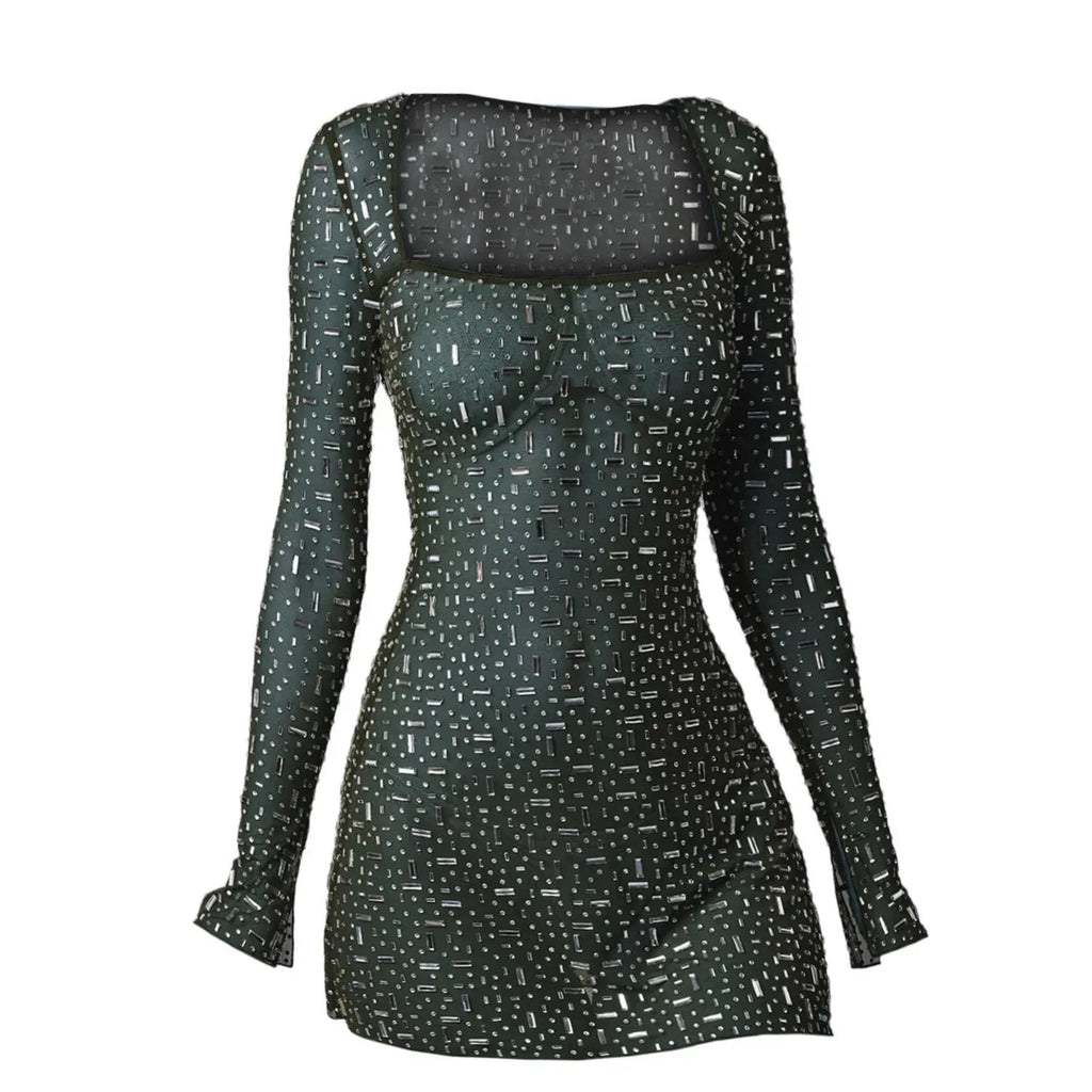 Sequin Square Collar Dress 2026 - Colorful Tight Party Dress - DanaFashionstore