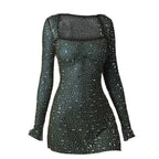 Sequin Square Collar Dress 2026 - Colorful Tight Party Dress - DanaFashionstore