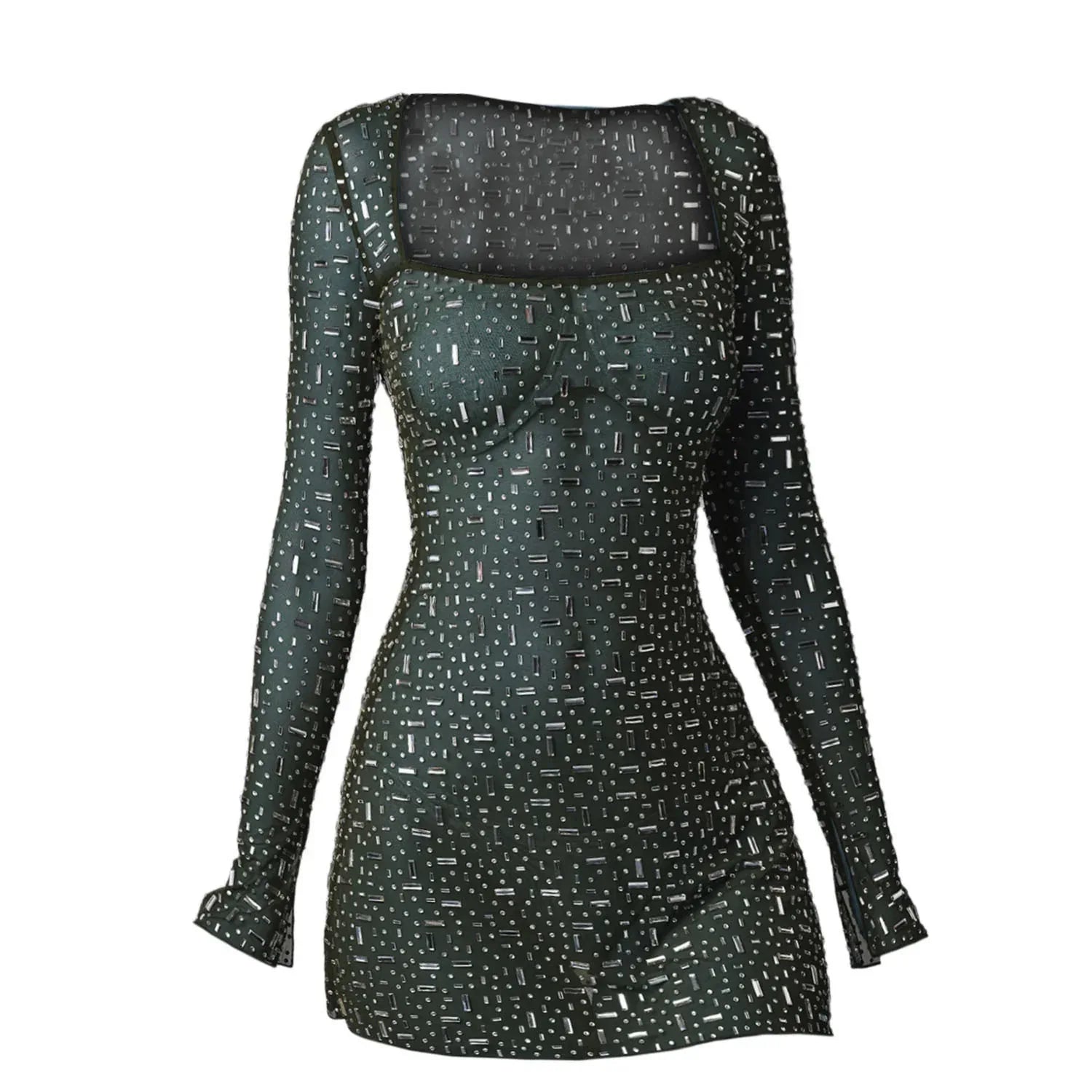 Sequin Square Collar Dress 2026 - Colorful Tight Party Dress - DanaFashionstore