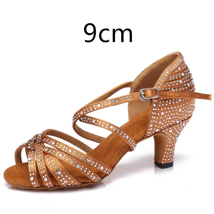 Latin Dance Shoes Hot Drilling Full Drilling Middle Heel - DanaFashionstore