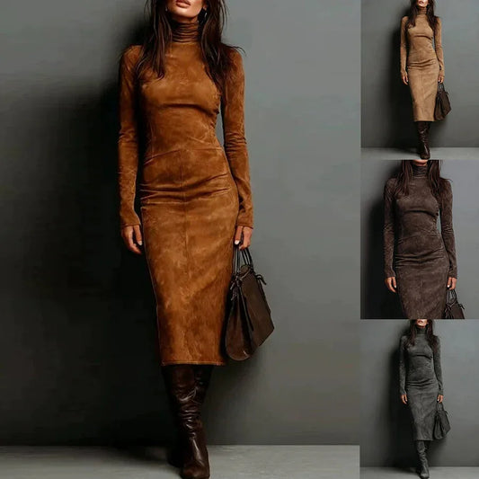 Turtleneck Long-sleeved Dress Fashion Sexy Slim-fitting Bodycon Long Dresses Women's Clothing - DanaFashionstore
