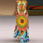 Butterfly Print Long Dress V-Neck Sleeveless