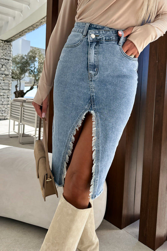 Split Fashion Casual Solid Denim Buttocks Skirt