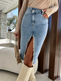 Split Fashion Casual Solid Denim Buttocks Skirt - DanaFashionstore