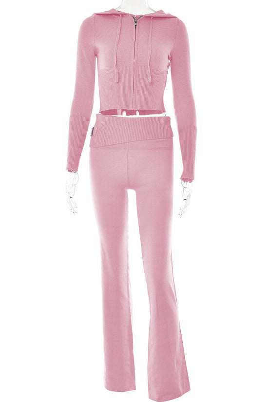 Hoodie Suit Women Leisure Sexy Zip Long Sleeve Sweater And High Waist Long Pants Set