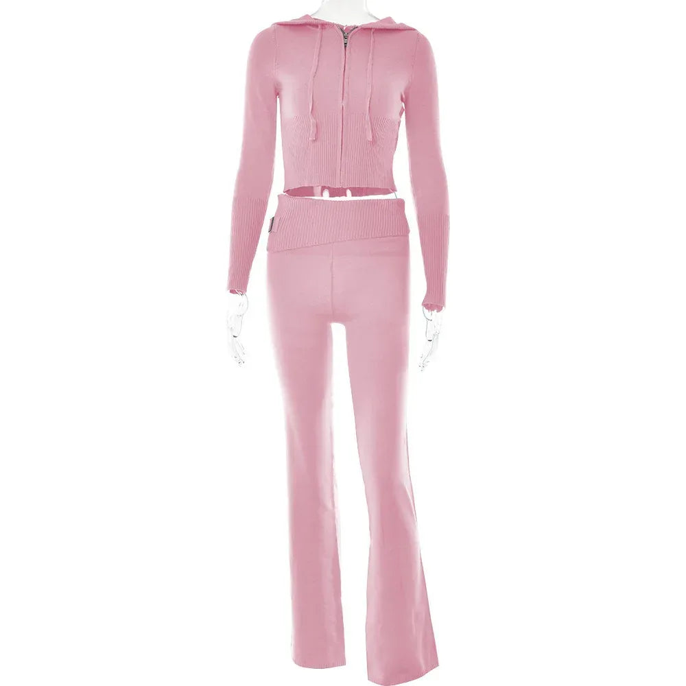 Hoodie Suit Women Leisure Sexy Zip Long Sleeve Sweater And High Waist Long Pants Set - DanaFashionstore