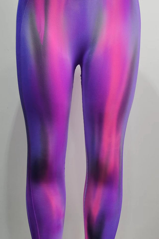 New Tie Dye Aurora Print Sports Pants Seamless High Waisted Fitness Yoga Pants For Women Gym Running Sweatpants Trousers