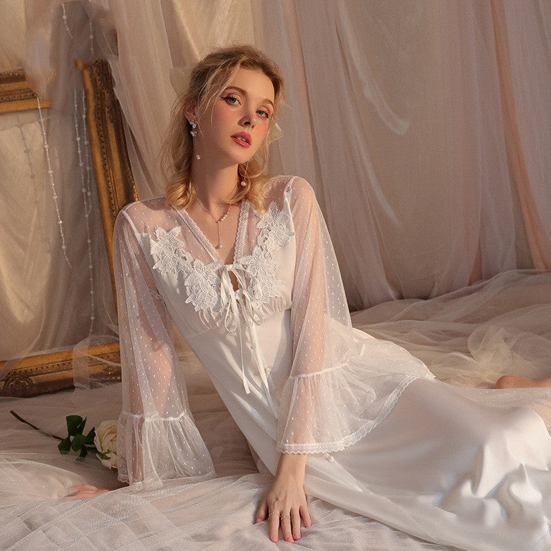 Women's Polka Dot Mesh Perspective Nightgown - Dana Fashion
