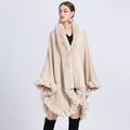 Rex Rabbit Fur Collar Shawl Irregular Oversized Knitted Cardigan Baggy Coat - DanaFashionstore