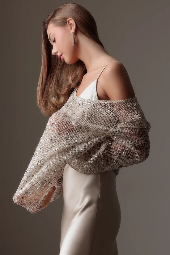 European And American Long Sleeve Hollow Loose Pullover Sequined Top Women's Clothing