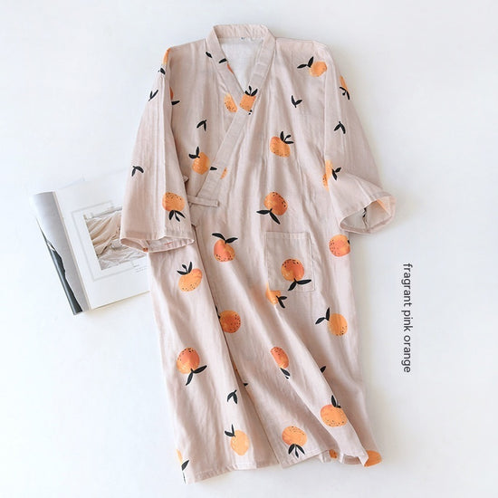 Women Bathrobe Nightdress Long Sleeve Nightgown Cotton Gauze - Dana Fashion
