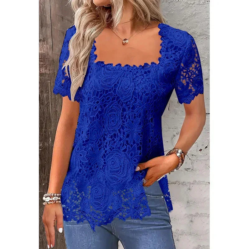 Rose Lace T-shirt Top For Women - DanaFashionstore