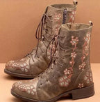 Ladies mid-heel embroidered low boots - DanaFashionstore
