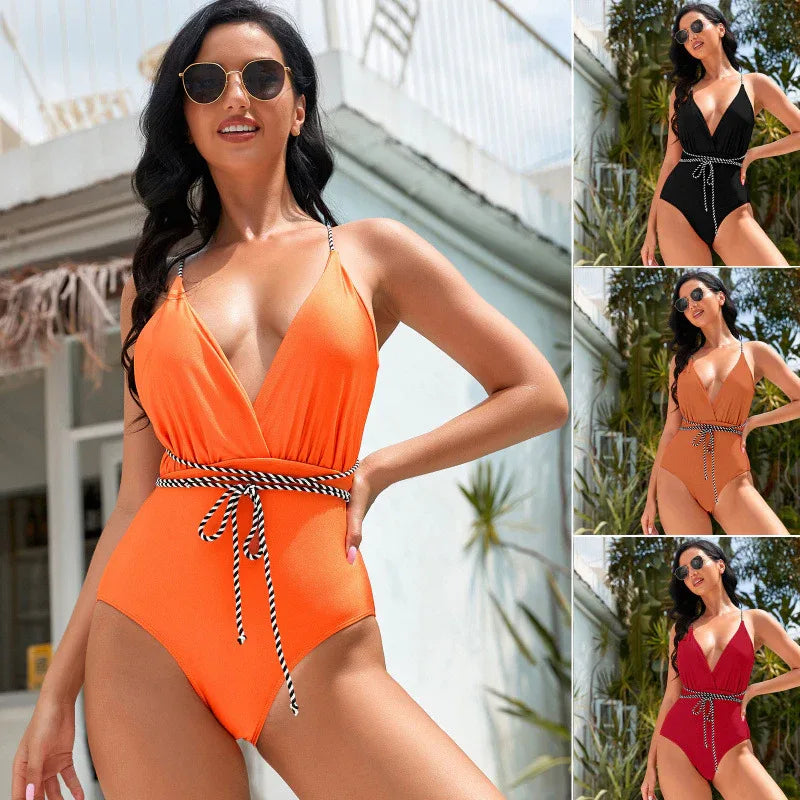 One-piece Swimsuit Solid Color Nylon Light Bikini High Elastic - DanaFashionstore