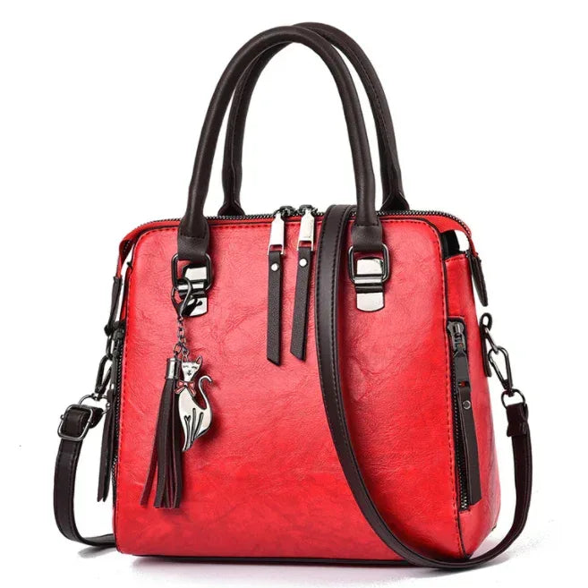 Vintage Handbag Women PU Leather Tassel Top-handle Bag Fashion Lady Tote Luxury Large Capacity Shoulder Bag - DanaFashionstore